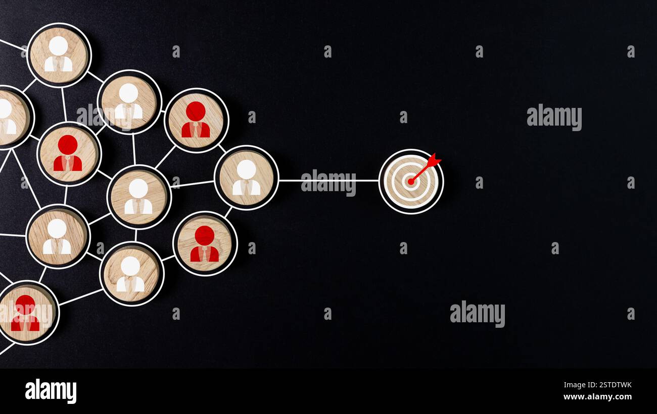 Icona circolare con connessioni di rete per struttura organizzativa, social network e concetto di lavoro di squadra. Unità, obiettivo comune, organizzazione del lavoro di squadra e sa Foto Stock