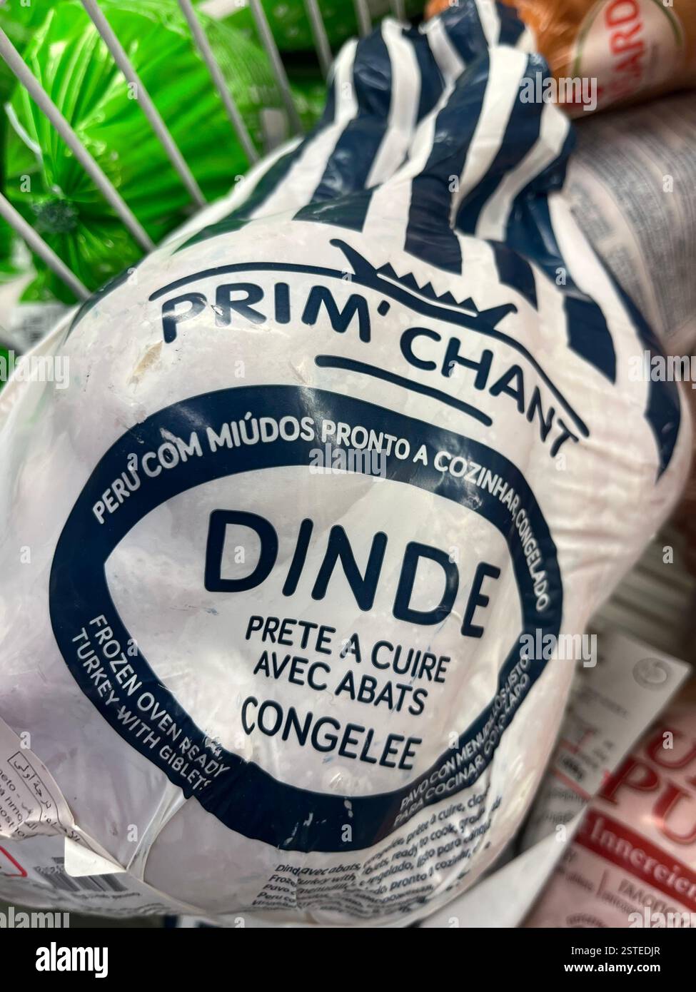 tacchino congelato intero, prim' Chant, pollame francese, prodotti francesi, shopping, frigorifero del supermercato, alimenti surgelati, pollame surgelato, carne imballata surgelata Foto Stock