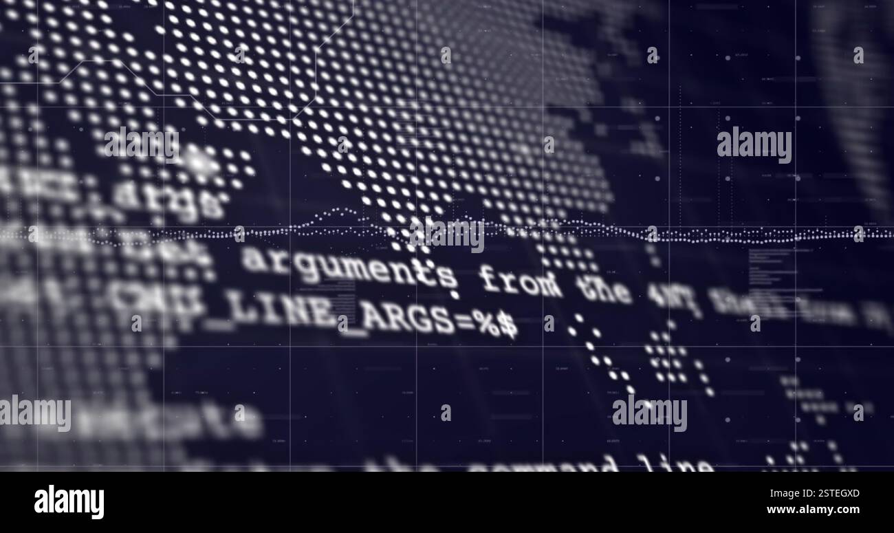Immagine della mappa del mondo digitale e dei punti dati sul testo del software JP Foto Stock