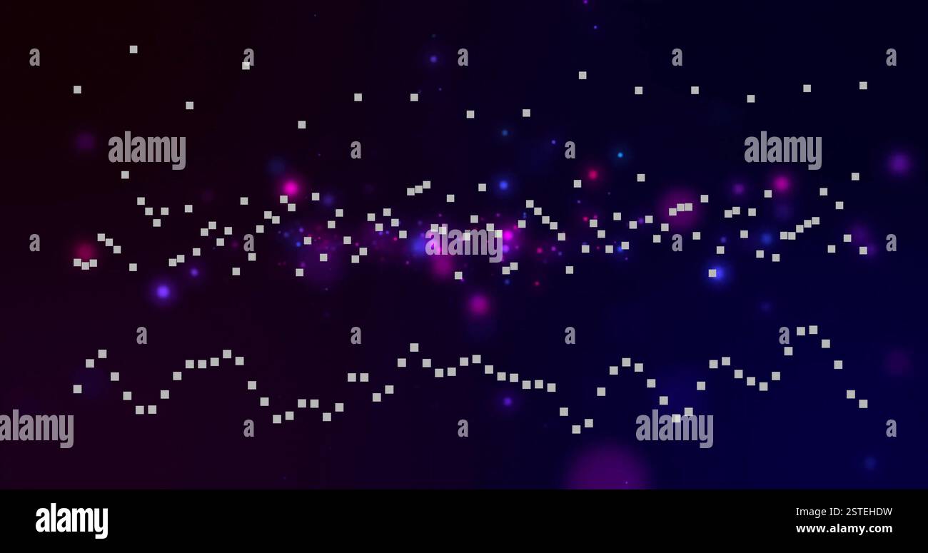 Puntini pixelati bianchi che formano motivi sull'immagine stellata del cielo notturno Foto Stock