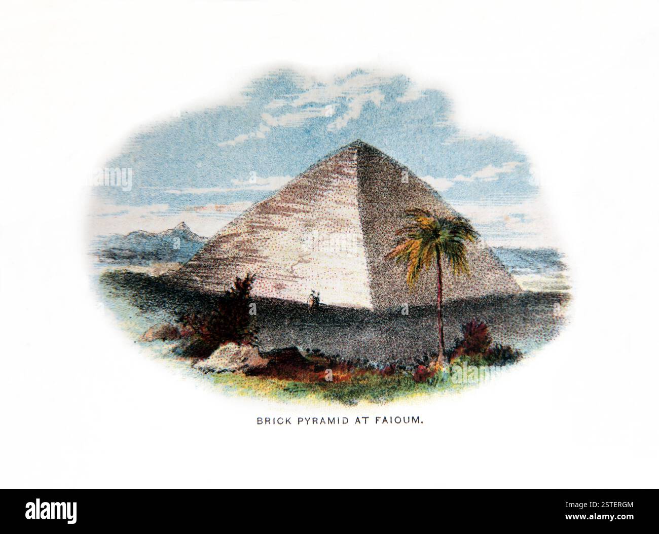 Illustrazione di una delle piramidi di mattoni di fango a Faioum in Egitto nell'Antica Sacra Bibbia del XIX secolo Foto Stock