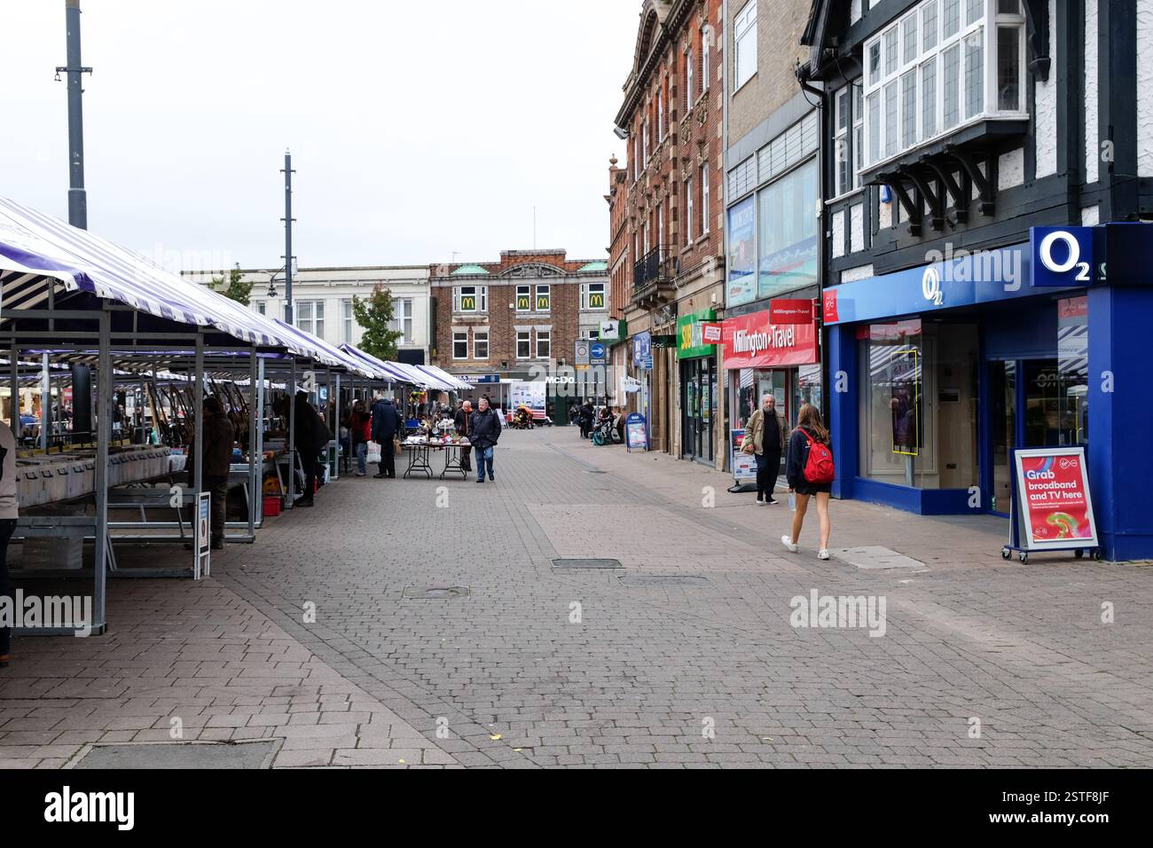 vista del mercato vintage di loughborough nel centro città Foto Stock