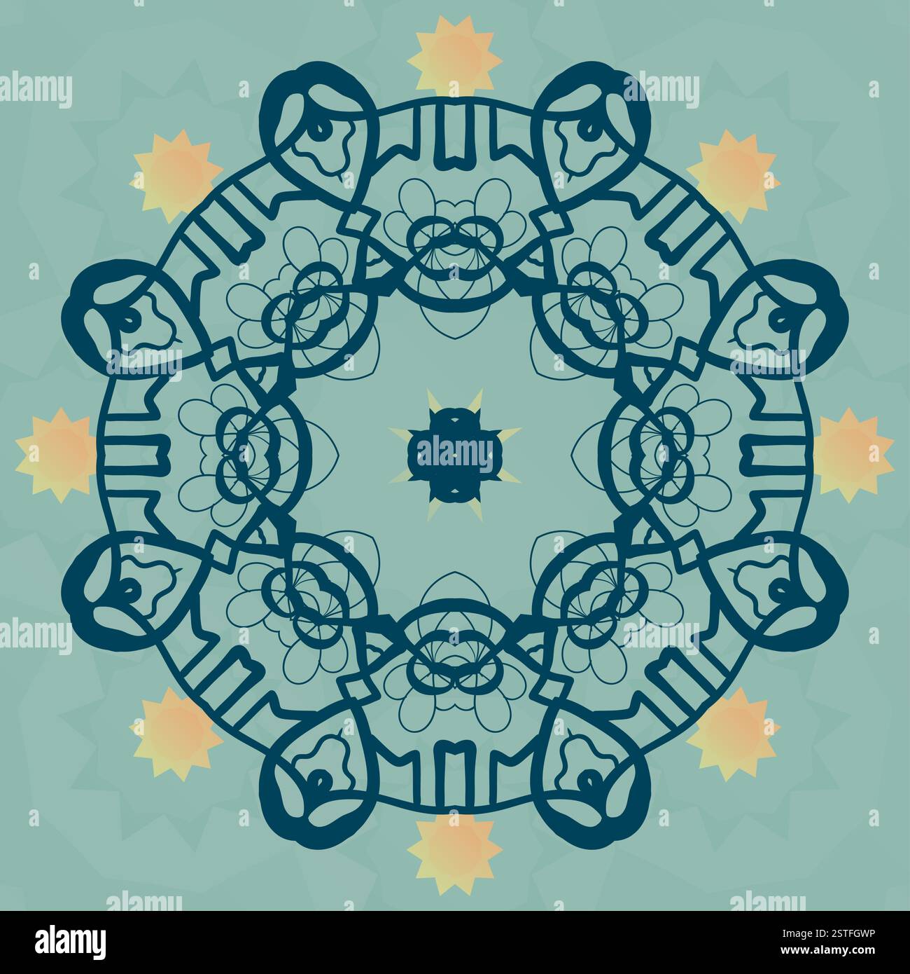 Stilizzata mandala fiore sul verde vettore banner Foto Stock