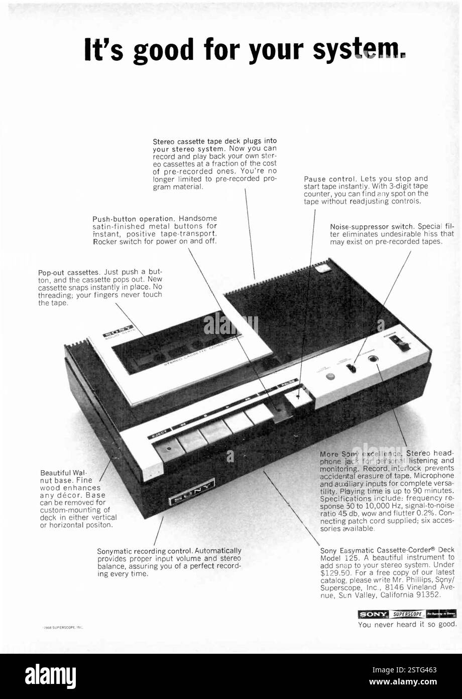 1968 annuncio su Deck cassette stereo Sony Easymatic cassette-Corder Foto Stock