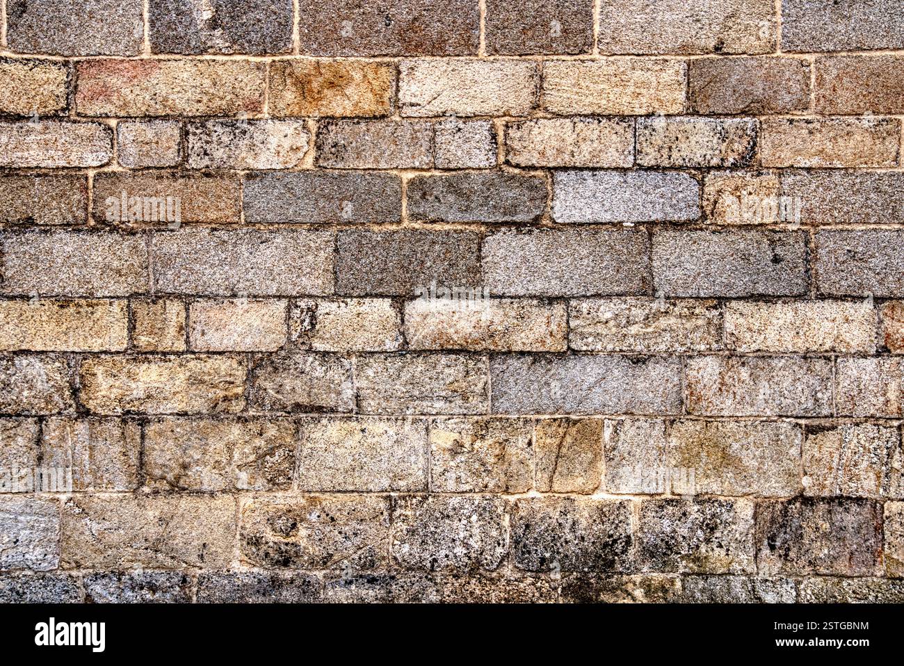 Sfondo rettangolare Old Stone e Mortaar Block Wall Foto Stock