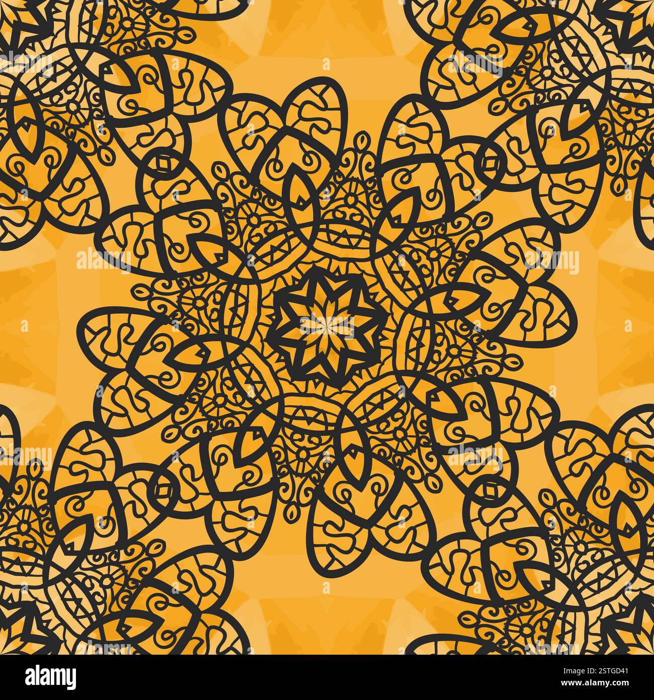 Elegante stampa Mandala ornamentale senza cuciture su sfondo texture acquerello. Elemento decorativo vintage con texture infinita. Mano Foto Stock