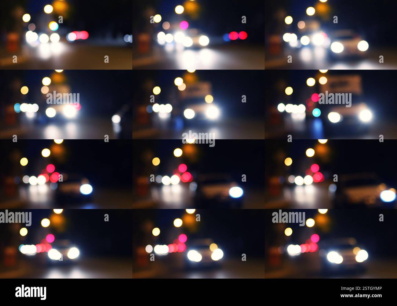 Set di traffico sfocate con bokeh di luce sullo sfondo astratto. Retrò stile di colore. Foto Stock