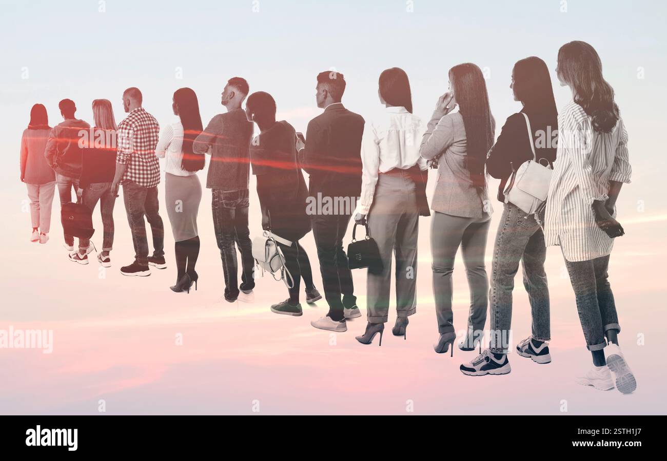 Risorse umane. Sagome di persone, doppia esposizione con linee sfocate Foto Stock