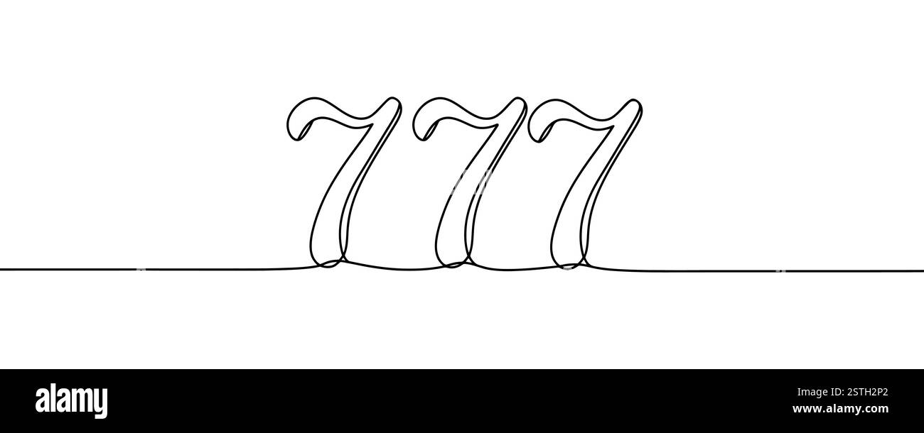 Fortunati tre sette. Design casinò. Disegno continuo su una linea. Illustrazione Vettoriale