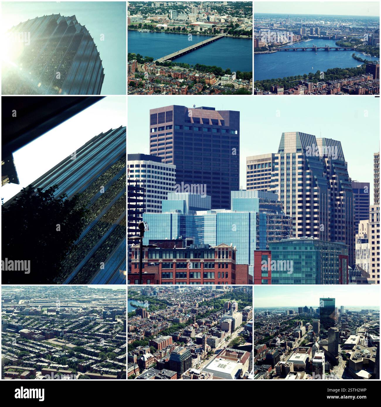Vista aerea di Boston, Massachusetts, Stati Uniti. Collage di foto tonificate Foto Stock