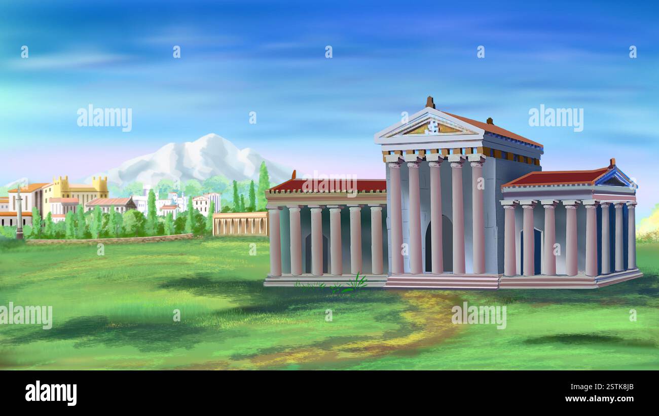 Antico tempio greco illustrazione Foto Stock