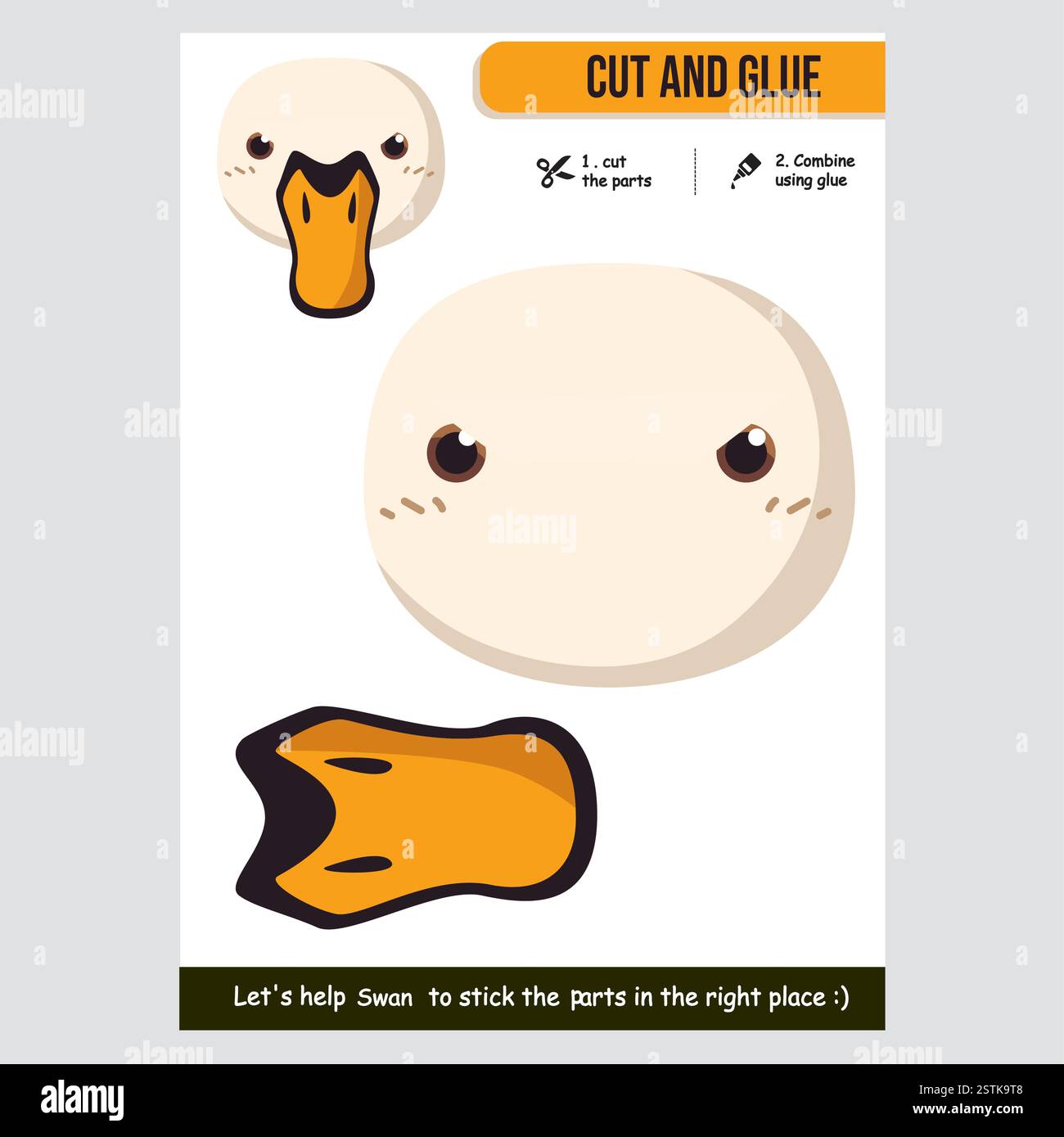 Illustrazione vettoriale del cartoni animati di una fessura del cigno e attività di incollaggio per i bambini Illustrazione Vettoriale
