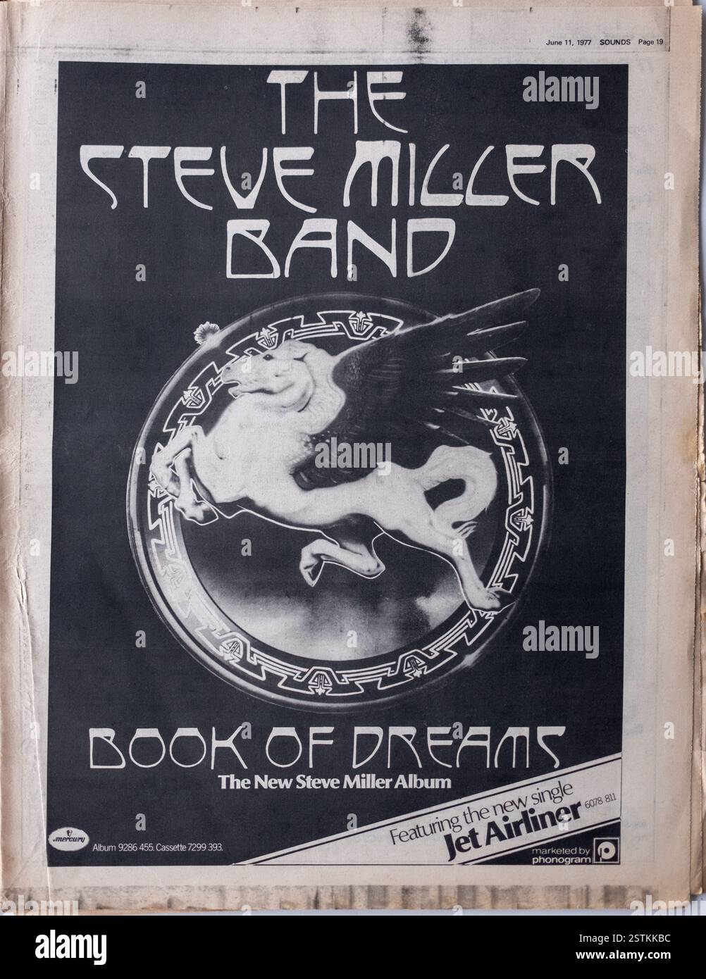 Full Page Advert in un numero Vintage anni '1970 del SOUNDS Music Paper per il nuovo album Book of Dreams DELLA BAND STEVE MILLER Foto Stock