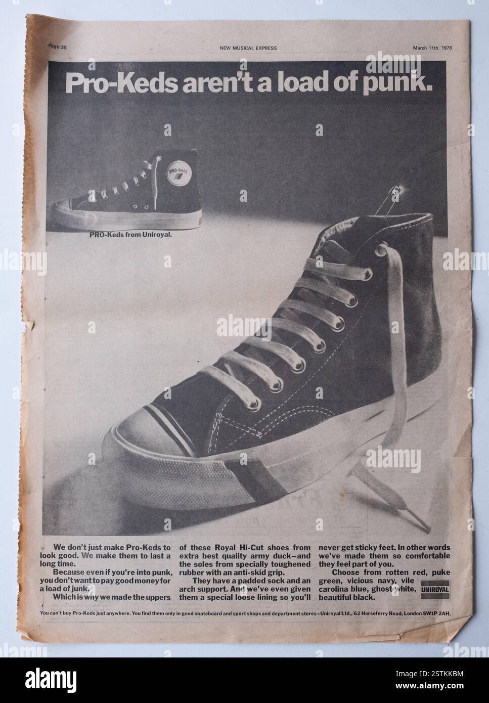 Annuncio a pagina intera in un numero Vintage anni '1970 del New Musical Express NME per le scarpe Pro Keds Foto Stock