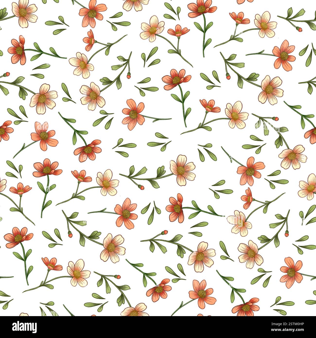 Piccolo motivo senza cuciture dei fiori dell'acquerello, disegno floreale disegnato a mano su tutta la stampa. Foto Stock