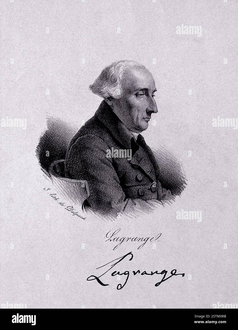 Joseph-Louis Lagrange, noto anche come Giuseppe Luigi Lagrange o Lagrangia, è stato un matematico, fisico e astronomo italiano, naturalizzato francese. Ha dato contributi significativi ai campi dell'analisi, della teoria dei numeri e della meccanica sia classica che celeste. Foto Stock