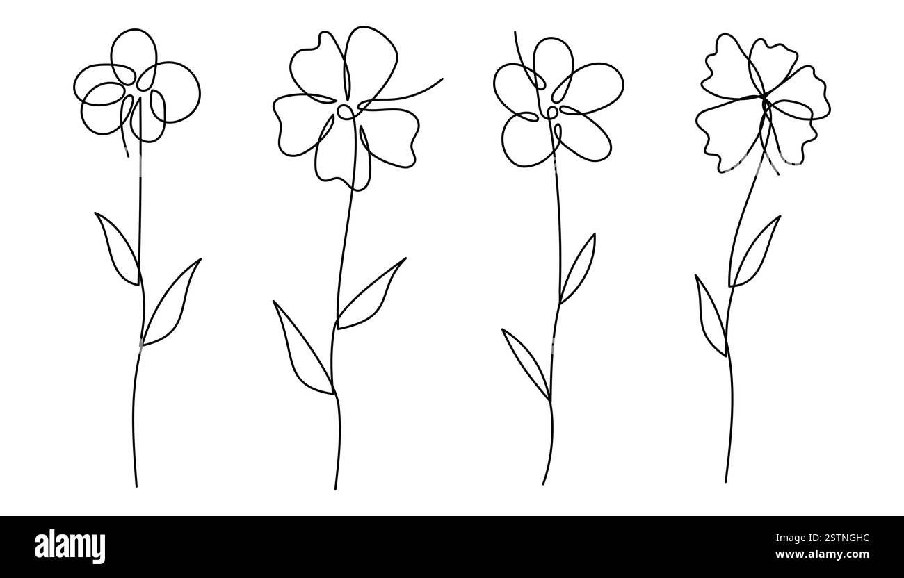 Una collezione creativa di illustrazioni floreali astratte disegnate con una tecnica a linea singola. Ideale per opere d'arte contemporanee, branding e design sofisticato Illustrazione Vettoriale