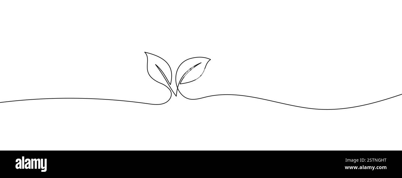 Un disegno minimalista a una linea di un seme che germoglia, simboleggia nuovi inizi, natura e crescita organica. Illustrazione Vettoriale