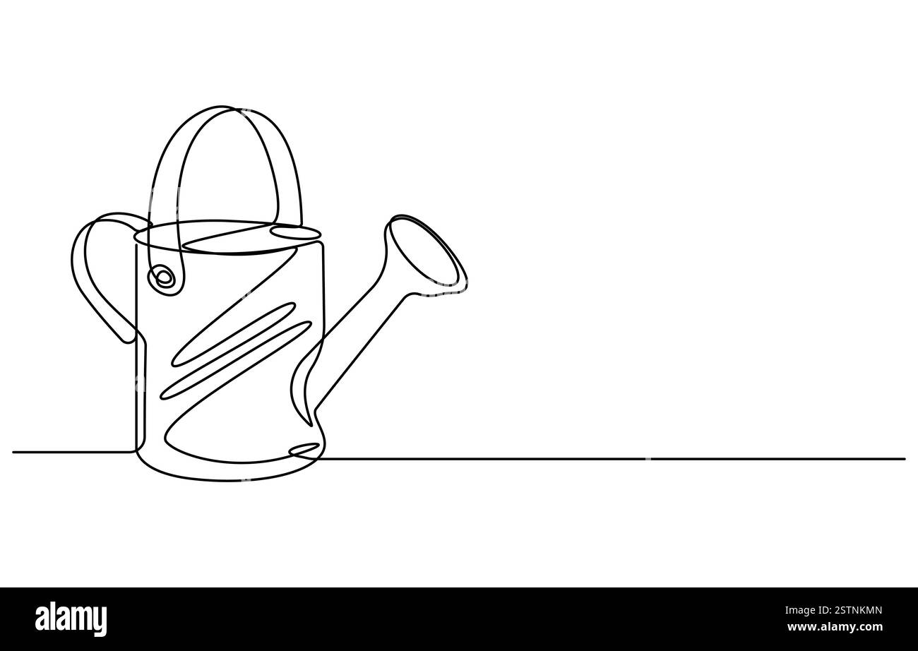 Strumento da giardino per annaffiare artistiche su una linea continua Illustrazione Vettoriale