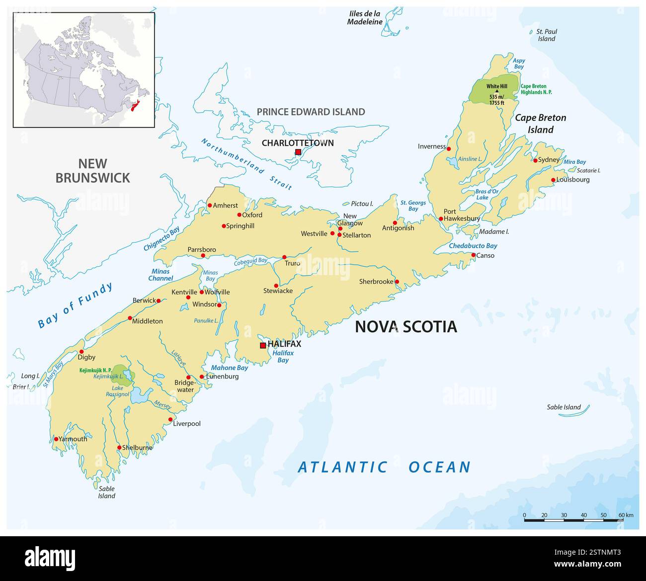 Mappa della provincia canadese orientale della nuova Scozia Foto Stock