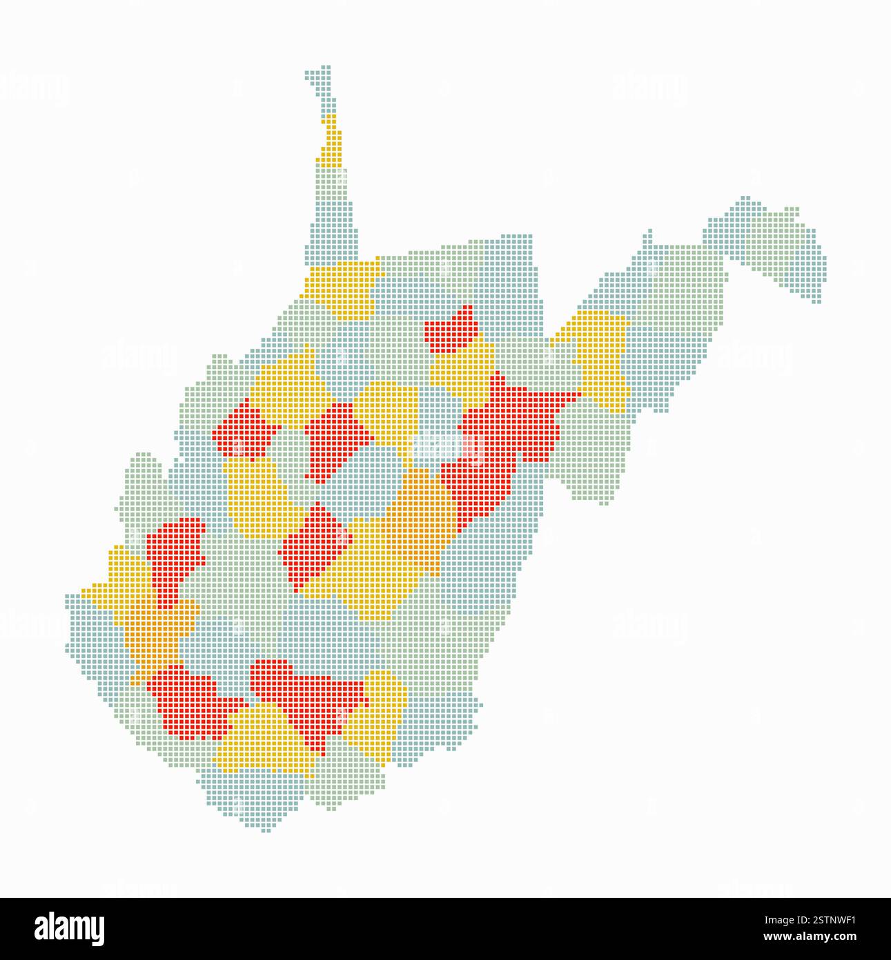 Mappa punteggiata del West Virginia. Mappa digitale dello stato su sfondo bianco. Forma del West Virginia con punti quadrati. Stile puntini colorati. Illustrazione Vettoriale