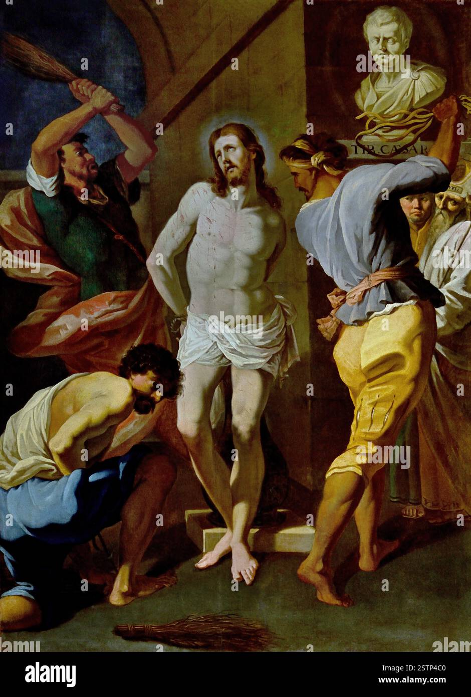 Cristo in oltraggi è una copia fiamminga di un dipinto perduto di Claude Charles nel XVIII secolo che vediamo nell'angolo in alto a destra, l'imperatore Tiberio e gli ebrei. Cristo è Flagella sotto lo sguardo dell'imperatore e dei vecchi ebrei. Monastère Sainte Claire, Francia, francese. Foto Stock