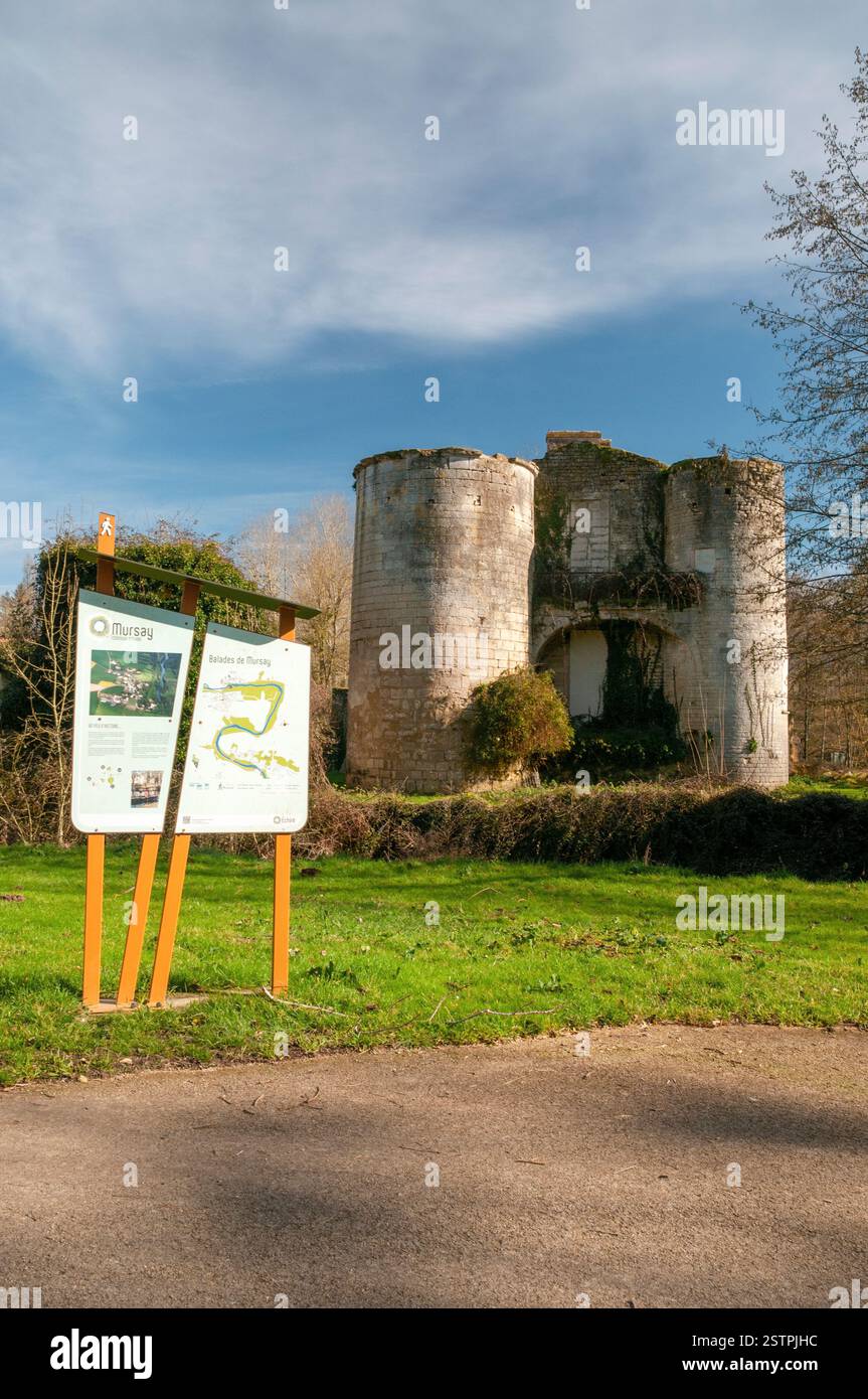 Rovine del castello di Mursay costruito (XVI-XVII secolo) nel villaggio di Mursay vicino a Echire, Deux-Sevres (79), Nouvelle-Aquitaine, Francia. E' una l Foto Stock