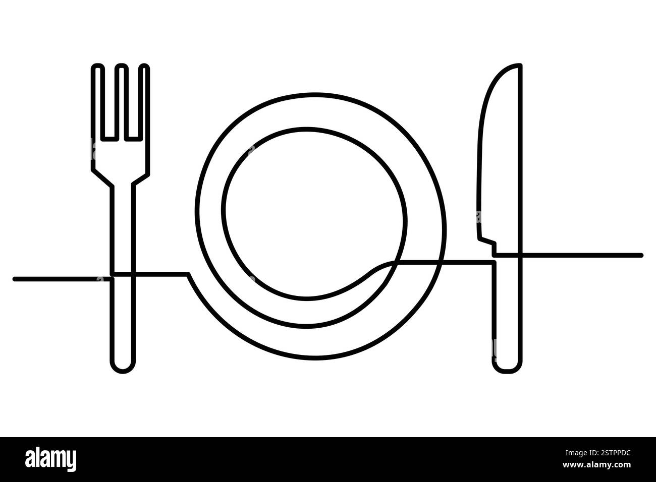 Disegno continuo su una linea di coltello e forca illustrazione grafica isolata su sfondo bianco Illustrazione Vettoriale