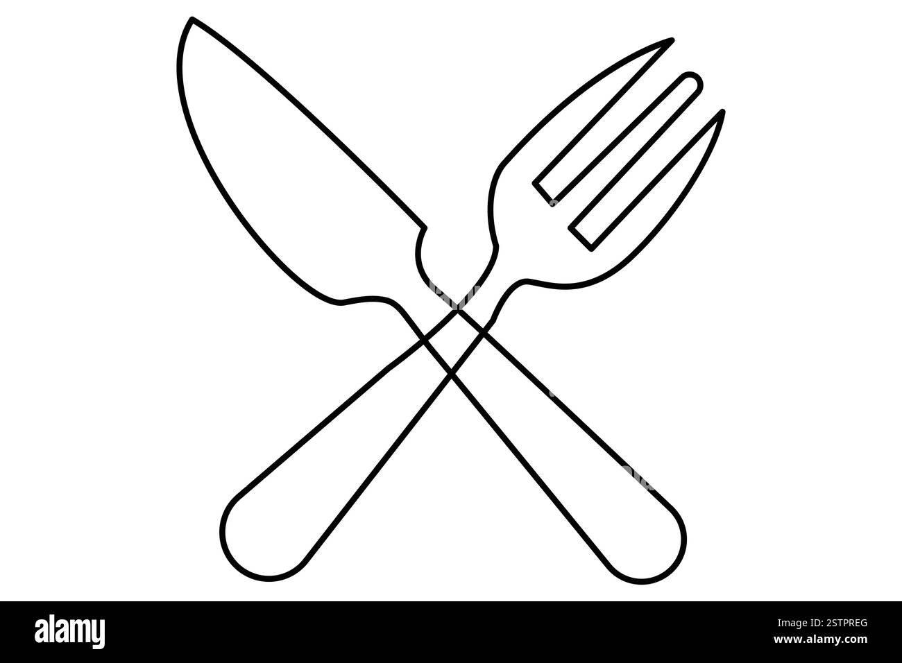 Disegno continuo su una linea di coltello e forca illustrazione grafica isolata su sfondo bianco Illustrazione Vettoriale