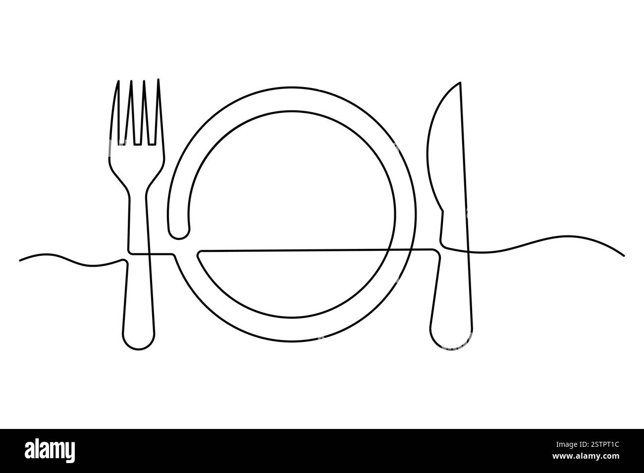 Disegno continuo su una linea di coltello e forca illustrazione grafica isolata su sfondo bianco Illustrazione Vettoriale