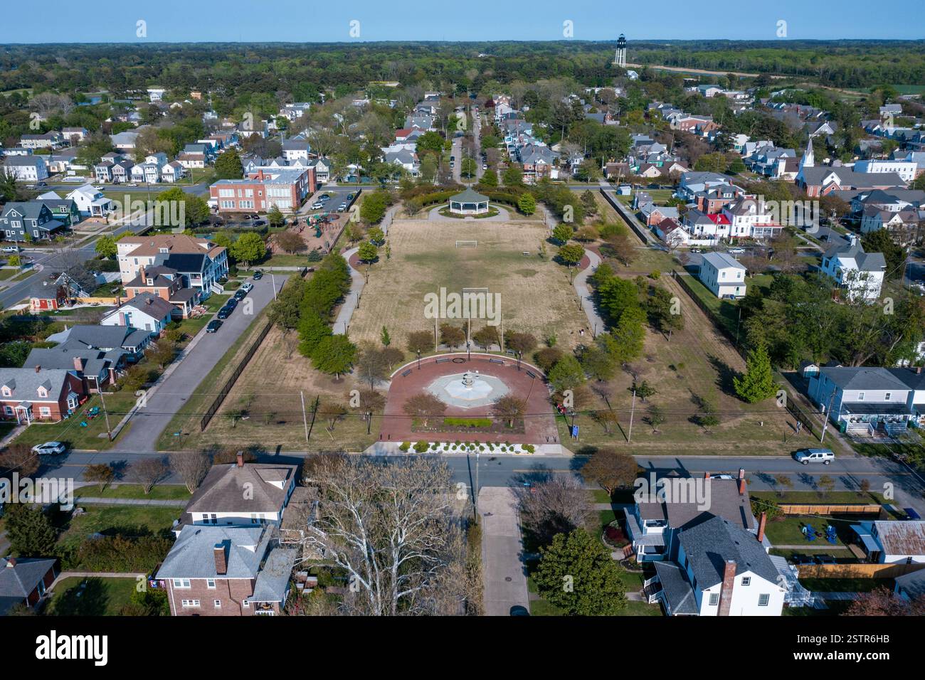Aerial Vew del Central Park nella storica Cape Charles Virginia Foto Stock