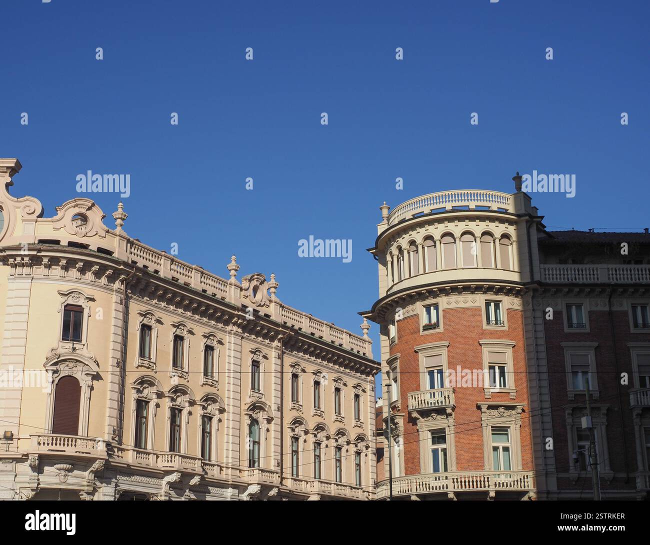 Piazza Solferino via Cernaia Micca skyline a Torino, Italia Foto Stock