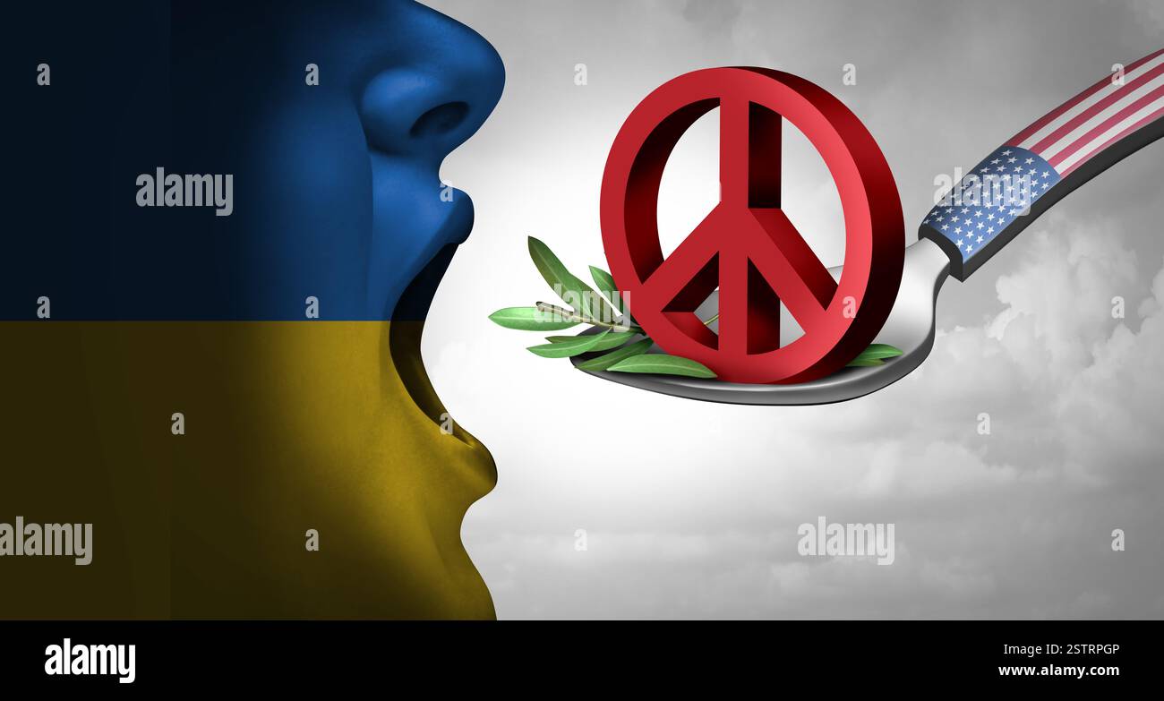 L'accordo di pace imposto in Ucraina è stato gettato in gola mentre un accordo di conflitto con la Russia americana ha forzato alimentato e fatto pressione agli ucraini. Foto Stock