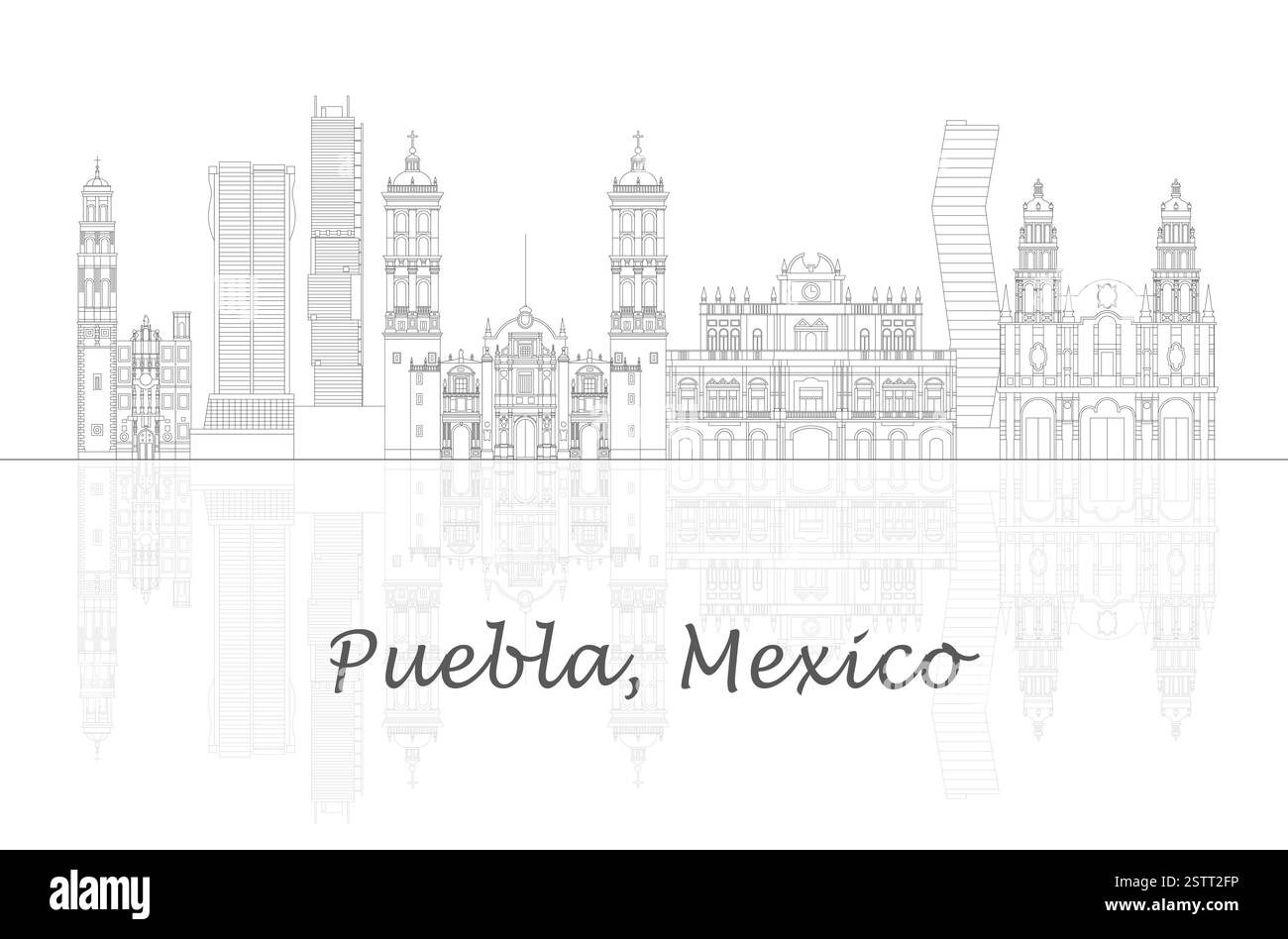 Contorno panorama della città di Puebla, Messico - illustrazione vettoriale Illustrazione Vettoriale