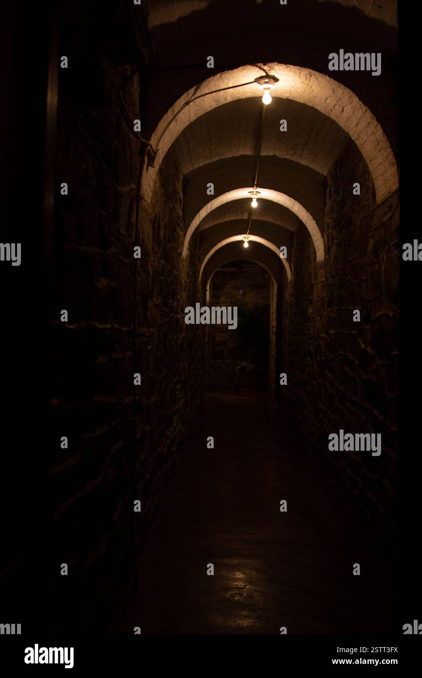 Low Light Cavern ilabrynth nel sottosuolo della Biltmore Mansion nella Carolina del Nord Foto Stock