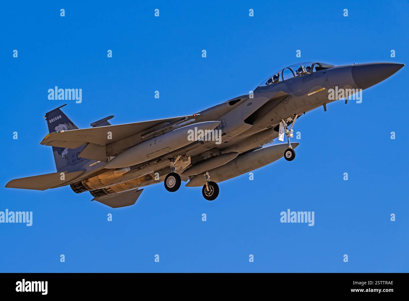 Luke Air Force base 2-18-2025 Glendale AZ USA US Air Force Boeing F-15D 84-0045 ritorno a Luke AFB dopo un volo di addestramento Foto Stock