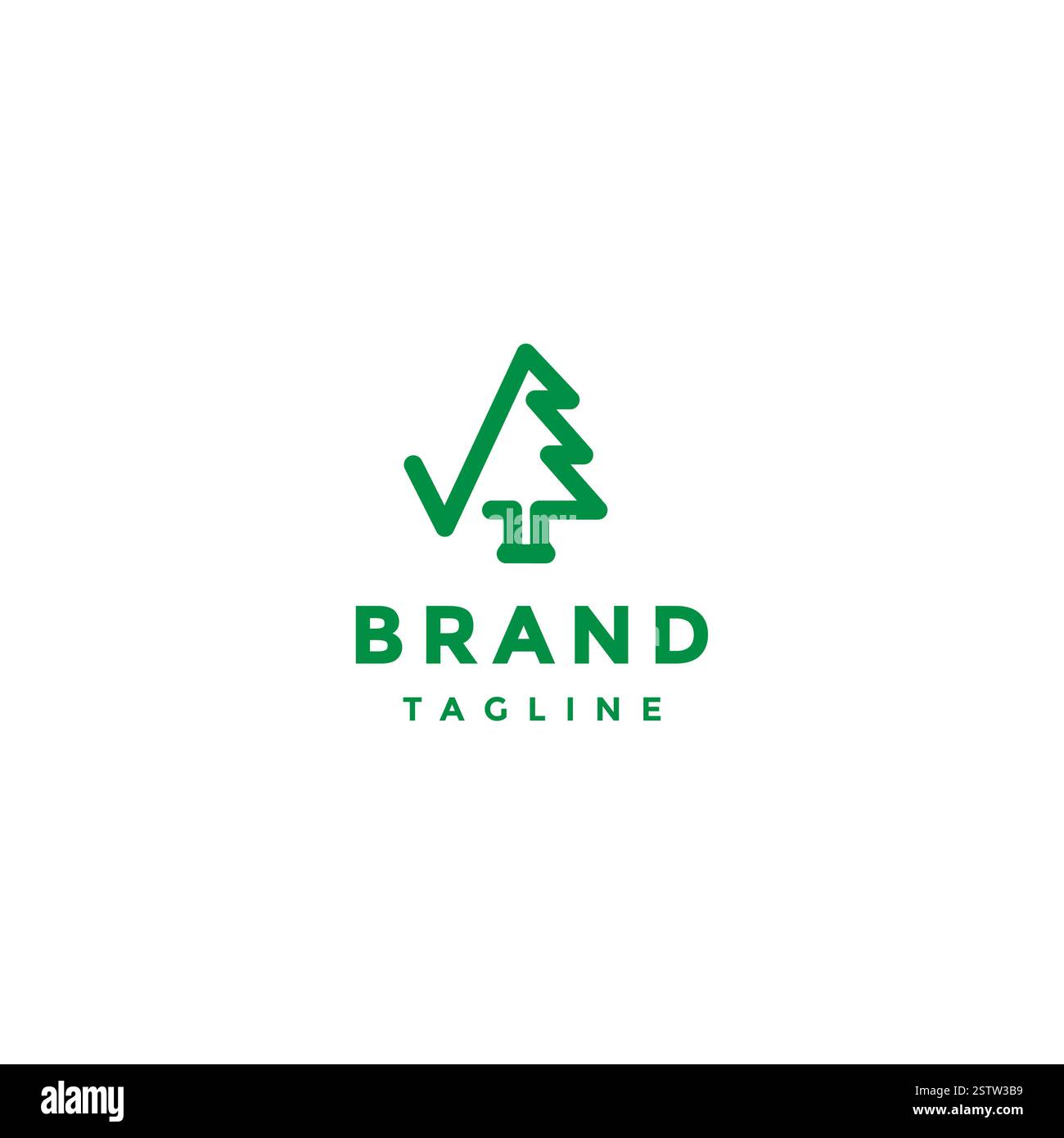 Design del logo Pine Line a controllo semplice. Selezionare e l'icona alberi di pino nella progettazione del logo a una linea. Illustrazione Vettoriale