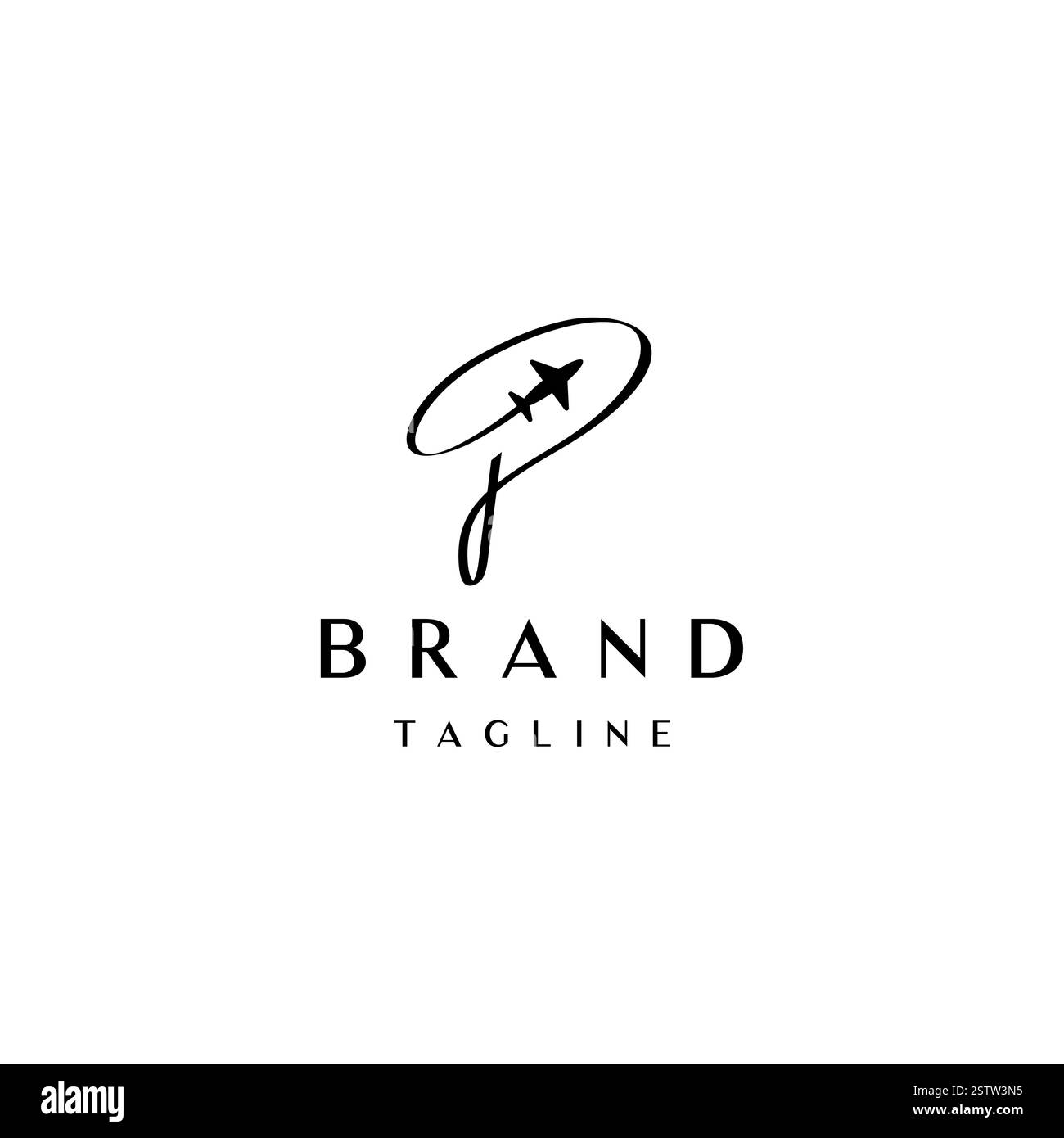 Elegante logo Letter P Airline. Le linee del percorso del piano formano la lettera P Logo Design. Illustrazione Vettoriale