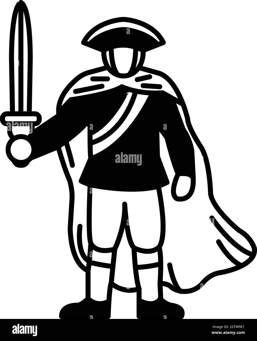 Un uomo con un cappotto e pantaloni neri con una spada Illustrazione Vettoriale