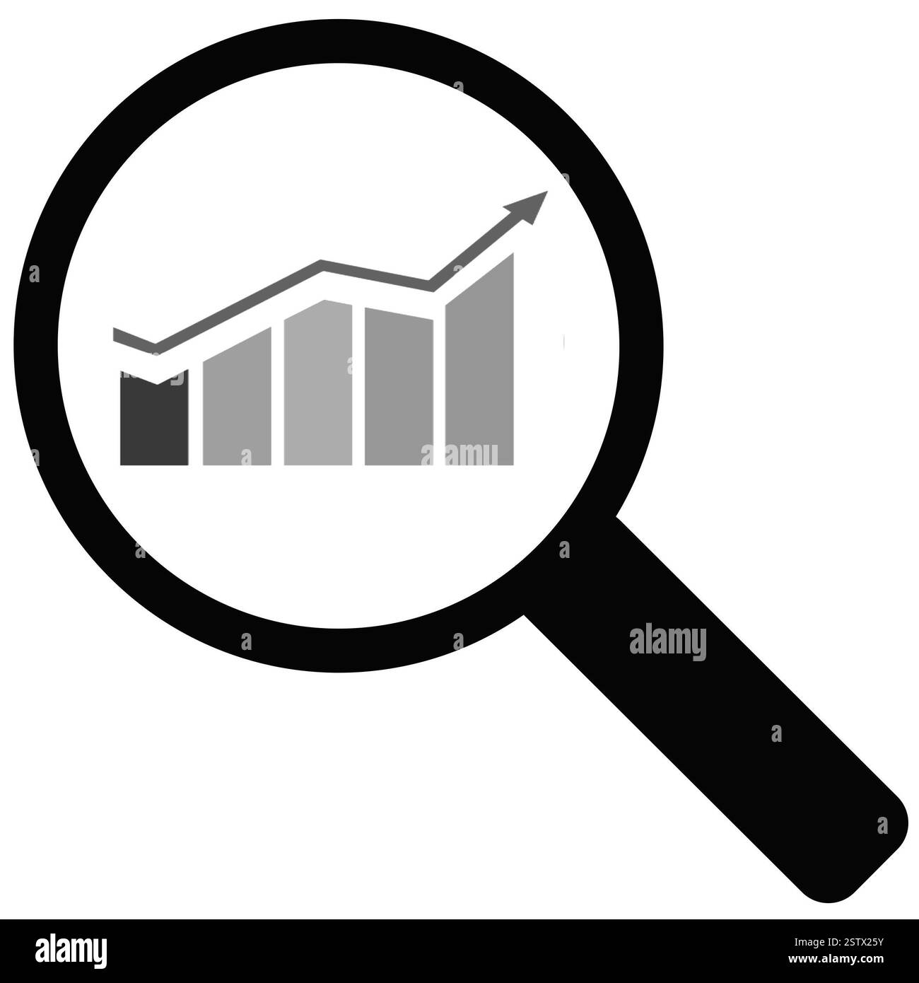 icone a lente d'ingrandimento e istogrammi, grafica, simboli e design per l'uso in vari tipi di lavoro e aziende Foto Stock
