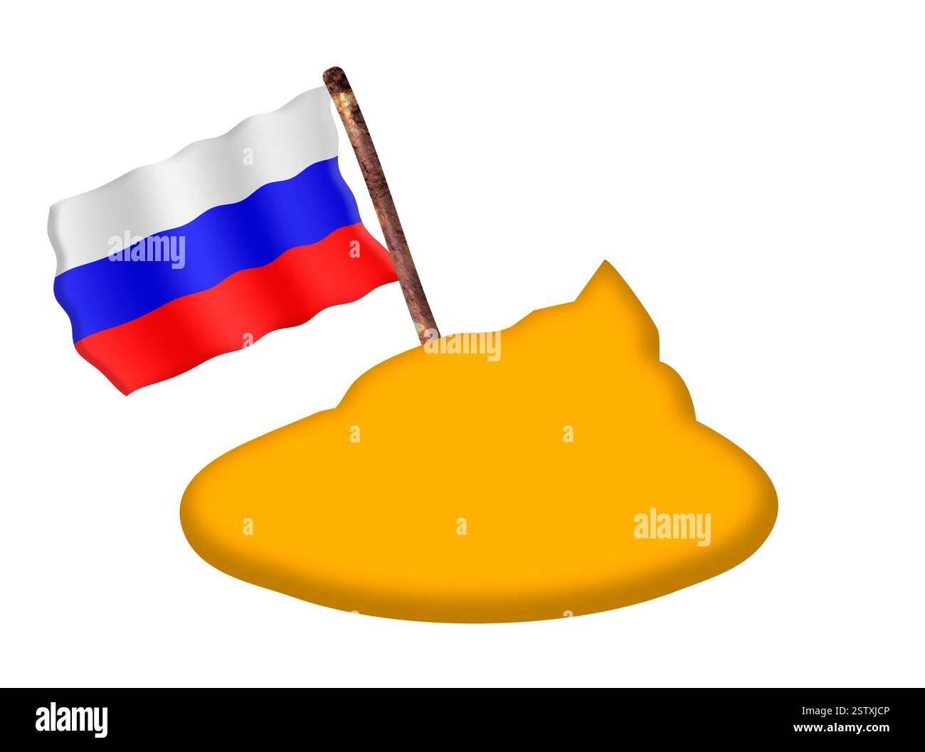 Composito digitale. Satira - turd arancione con una bandiera russa posta in esso. Donald Trump, Vladimir Putin, Guerra, Ucraina, Ucraina, Russia, Stati Uniti, America, politica, estera, presidente, Foto Stock