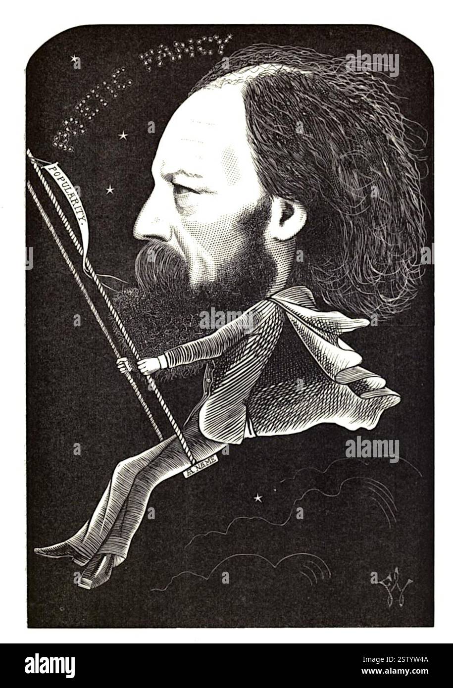 Caricatura di Alfred Tennyson - poeta laureato - 1872 - fantasia poetica - Frederick Waddy Foto Stock