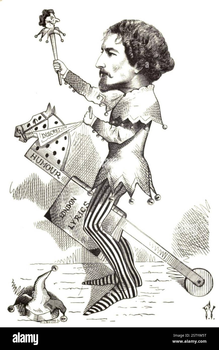 Caricatura di Frederick Locker - A Melancholy Jester - 1872 - Frederick Waddy Foto Stock