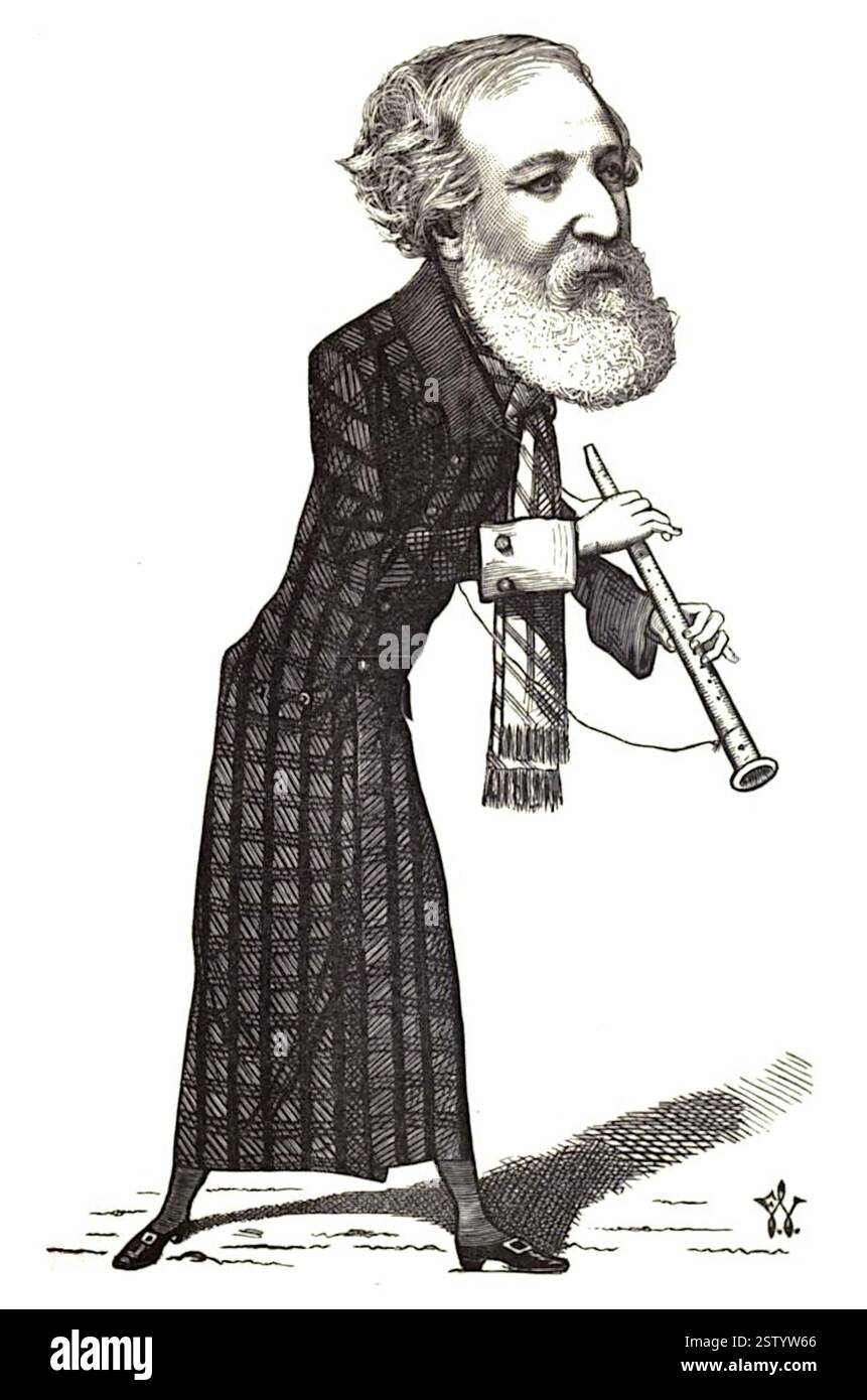 Caricatura di Robert Browning, Pied Piper di Hamblin - 1873 - Frederick Waddy Foto Stock