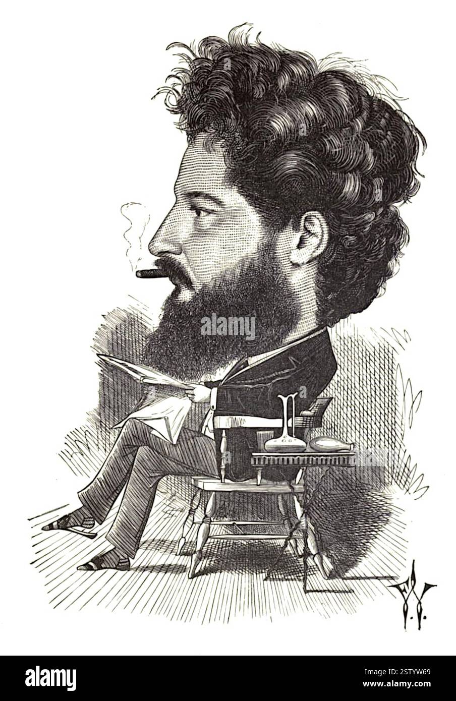 Caricatura di William Morris, un designer tessile inglese, traduttore e attivista socialista - il Paradiso terrestre - 1873 - Frederick Waddy Foto Stock
