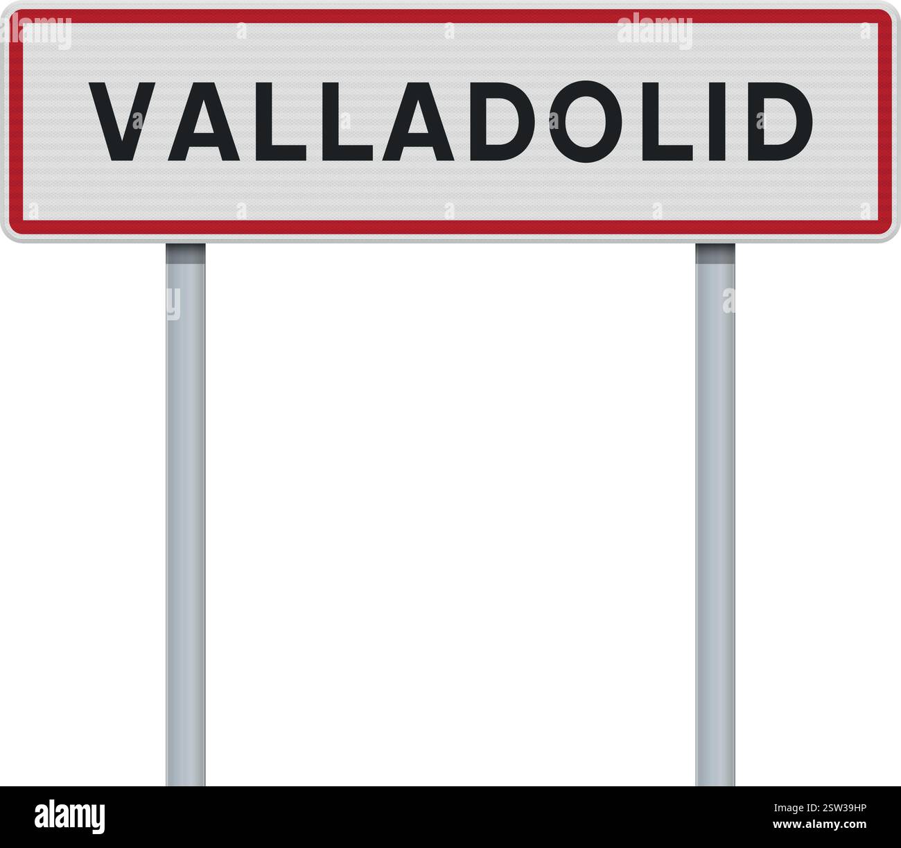 Illustrazione vettoriale del cartello stradale di ingresso della città di Valladolid (Spagna) su pali metallici Illustrazione Vettoriale