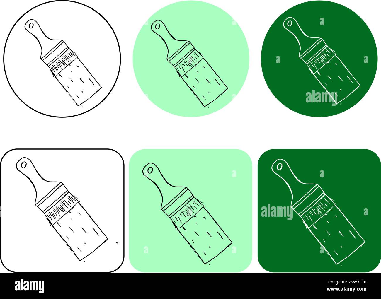 Pennello con logo a linee grafiche. linea nera vettoriale, tratti di pennello grunge inchiostro colorato isolato su sfondo bianco Illustrazione Vettoriale