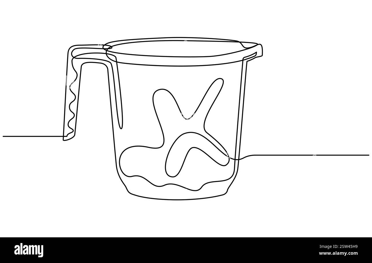 Tazza in plastica disegno continuo su una linea, tazza doccia disegno su una linea Illustrazione Vettoriale