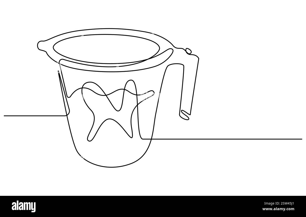 Tazza in plastica disegno continuo su una linea, tazza doccia disegno su una linea Illustrazione Vettoriale