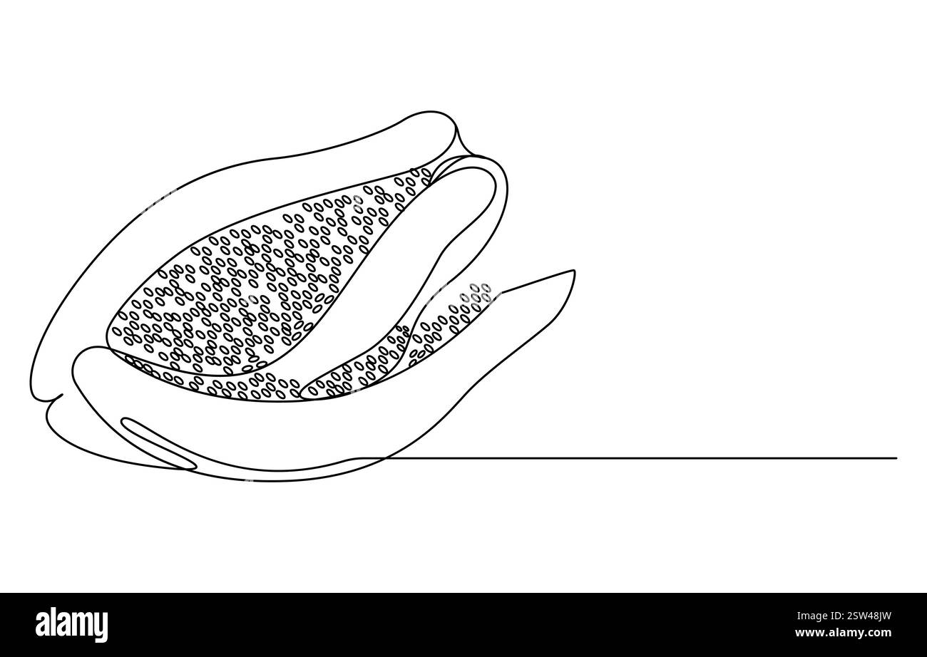 Disegno continuo di una sola linea di papaya fresca esotica frutta tropicale, disegno continuo di una linea di papaya sana e organica a fette Illustrazione Vettoriale